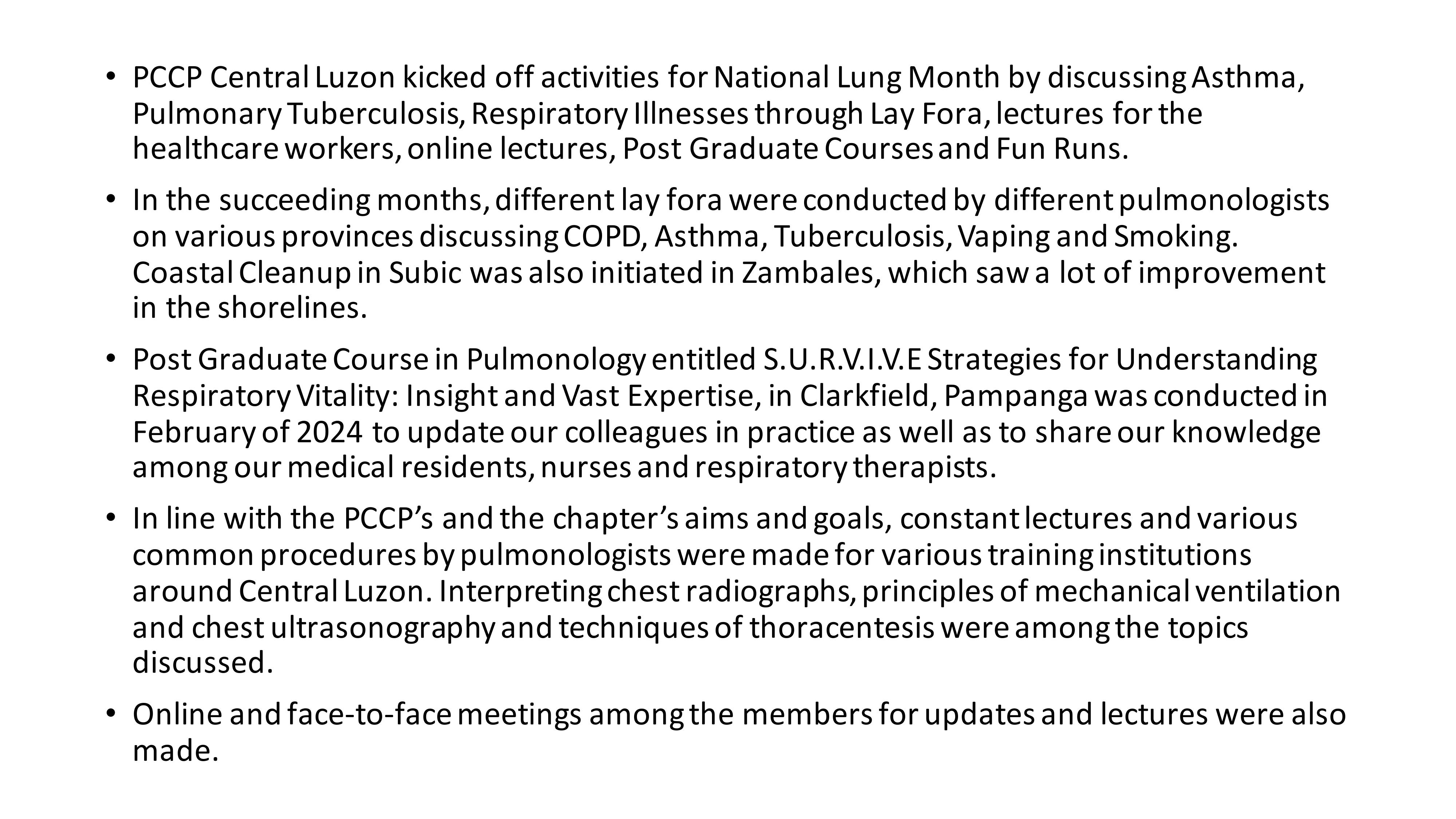 Central Luzon Chapter of The Philippine College of  Chest Physicians (PCCP)